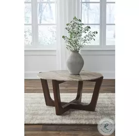 Tanidore Natural Marble And Warm Brown Round Cocktail Table