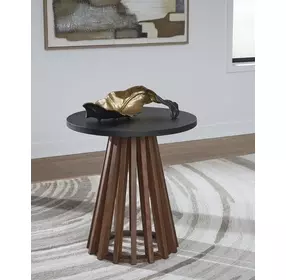 Kallari Warm Brown and Black Round End Table