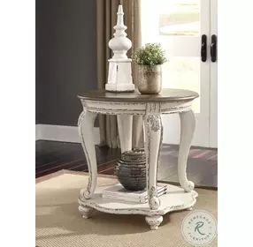Realyn White And Brown Round End Table