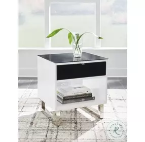 Gardoni High Gloss White And Black Rectangular End Table