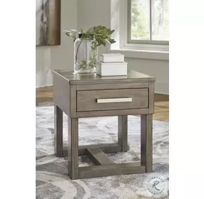 Loyaska Grayish Brown And White Rectangular End Table