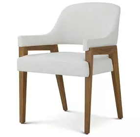 Coastal White and Tobacco Upholstered Delray Dining Arm Chair Set of 2