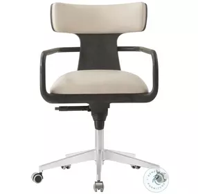 Repose Charcoal Oak Wooden Upholstered Swivel Study Chair