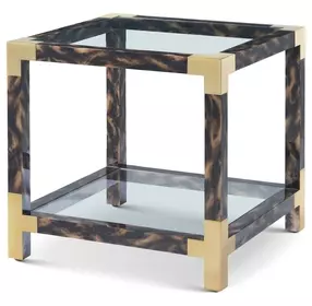 Arakan Calico and Gold Square Glass Top Side Table