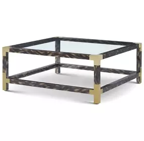 Arakan Calico and Gold Square Glass Top Cocktail Table