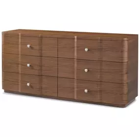 Spencer Coronet Auburn and Nickel 6 Drawer Walnut Dresser