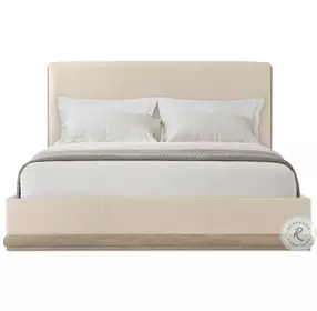 Repose Grey Oak Upholstered King Low Profile Panel Bed with Trim