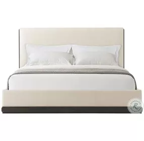 Repose Charcoal Oak Upholstered King Low Profile Panel Bed with Trim