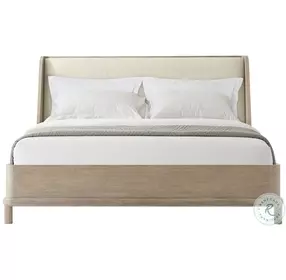 Repose Grey Oak Upholstered King Low Profile Panel Bed without Trim