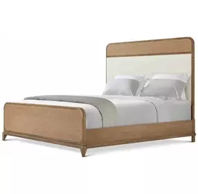 Coastal Tobacco and Beige Upholstered Crandon Park King Panel Bed