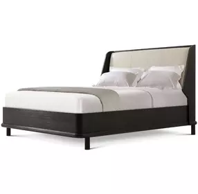 Repose Charcoal Oak and Beige Leather California King Upholstered Panel Bed