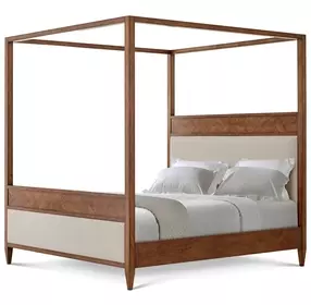 Nova Beige and Dusk Performance Fabric Upholstered King Canopy Bed