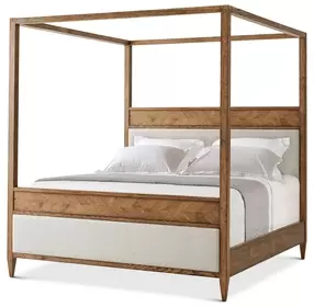 Nova Beige and Dawn Performance Fabric Upholstered California King Canopy Bed