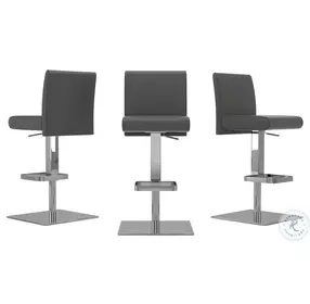 Vittoria Dark Gray And Chrome Plated Leather Adjustable Bar Stool