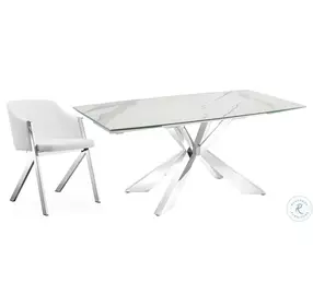 Icon White Marbled And High Polished Stainless Steel Extendable Dining Table