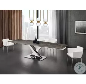 X Base Brown And High Polished Stainless Steel Extendable Dining Table