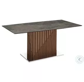 Moon Brown Marbled And Walnut Dining Table