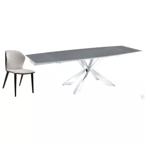 Icon Motorized Gray And High Polished Stainless Steel Extendable Dining Table