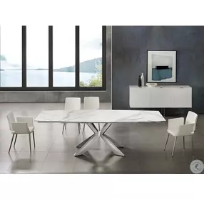 Icon Motorized White And High Polished Stainless Steel Extendable Dining Table
