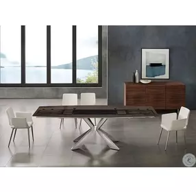 Icon Motorized Smoked And Polished Stainless Steel Extendable Dining Table