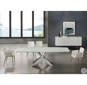 Icon Motorized White And Polished Stainless Steel Extendable Dining Table