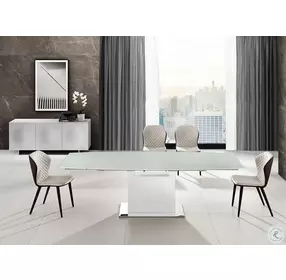Olivia Motorized White Glass Extendable Dining Table