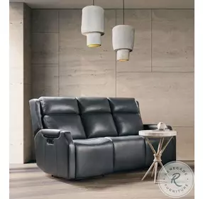Nelson Salvo Denim Leather Zero Gravity Power Sofa with Power Headrest And Lumbar