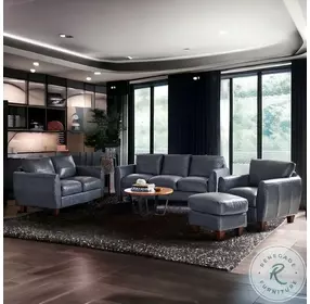 Traverse Blue Leather Ottoman