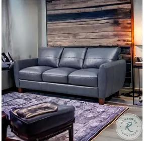 Traverse Blue Leather 82" Sofa