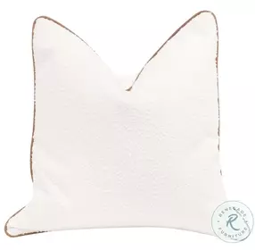 The Not So Basic LiveSmart Boucle Snow And Whiskey Brown Top Grain Leather Piping 22" Pillow Set of 2