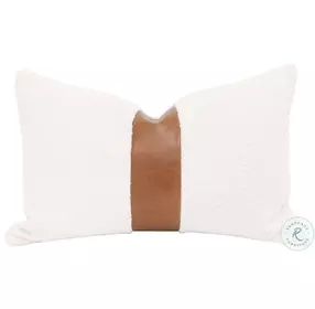 The Split Decision LiveSmart Boucle Snow And Whiskey Brown Top Grain Leather Stripe 20" Lumbar Pillow Set of 2