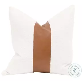 The Split Decision LiveSmart Boucle Snow And Whiskey Brown Top Grain Leather Stripe 20" Pillow Set of 2