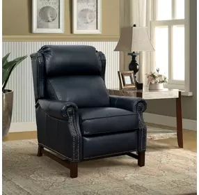 Thornfield Shoreham Blue Leather Push Thru The Arms Recliner with Nailhead Trim