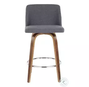 Toriano Walnut And Blue Fabric With Round Footrest Counter Height Stool Set Of 2