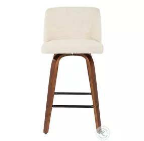 Toriano Walnut And Cream Fabric With Square Black Footrest Counter Height Stool Set Of 2