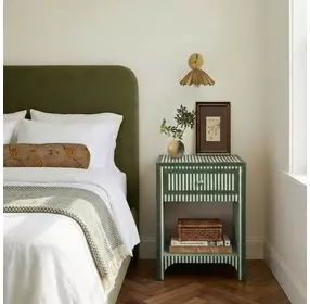 Kora Green Stripes 1 Drawer Open Nightstand
