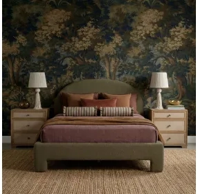 Orphea Kale Green Performance Fabric King Upholstered Panel Bed