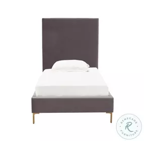 Delilah Grey Velvet Twin Upholstered Panel Bed