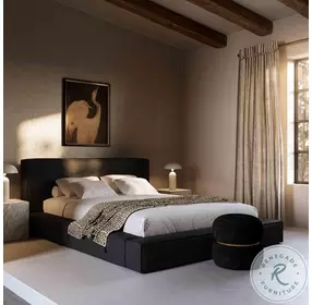 Olafur Black Linen Queen Upholstered Panel Bed