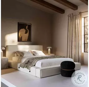 Olafur Cream Linen Queen Upholstered Panel Bed