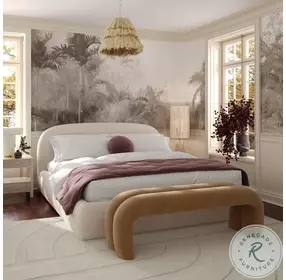 Bara Cream Textured Velvet Queen Platform Bed