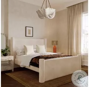 Athara Cream Velvet Upholstered Queen Platform Bed