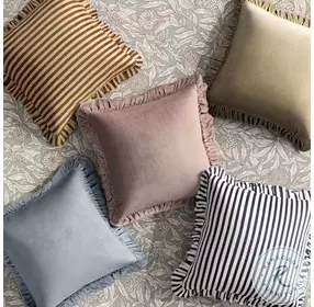 Alessia Navy Striped Ruffle 20" Square Accent Pillow