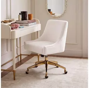 Beatrix Cream Performance Velvet Upholstered Swivel Office Chair