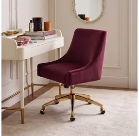 Beatrix Burgundy Performance Velvet Upholstered Swivel Office Chair