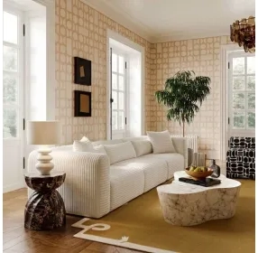 Tarra Fluffy Cream Corduroy Performance Fabric Oversized Modular 118" Sofa