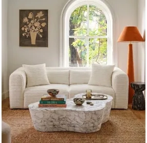 Tarra Fluffy Cream Corduroy Performance Fabric Oversized Modular 86" Loveseat