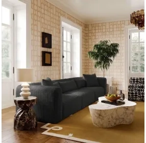 Tarra Black Performance Fabric 118" Sofa