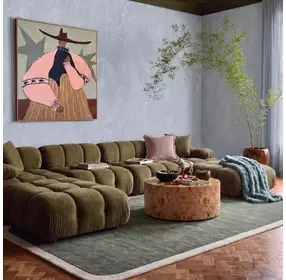 Calliope Olive Green Performance Velvet 6 Piece Modular U Sectional with Pillow