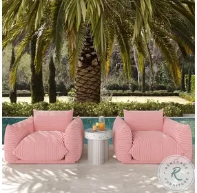 Saint Tropez Pearl and Red Striped Stuffed Performance Fabric Outdoor Arm Chair